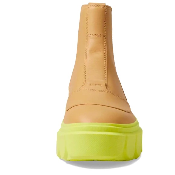 SOREL Leather Caribou™ X Chelsea Waterproof Boot in Tan w/ Green Rubber Sole-9 - Picture 3 of 12